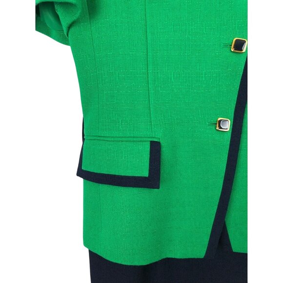 Kasper Skirt Suit 2 Piece Set Womens Size Petite 6P Green/Navy Blue - Picture 4 of 16
